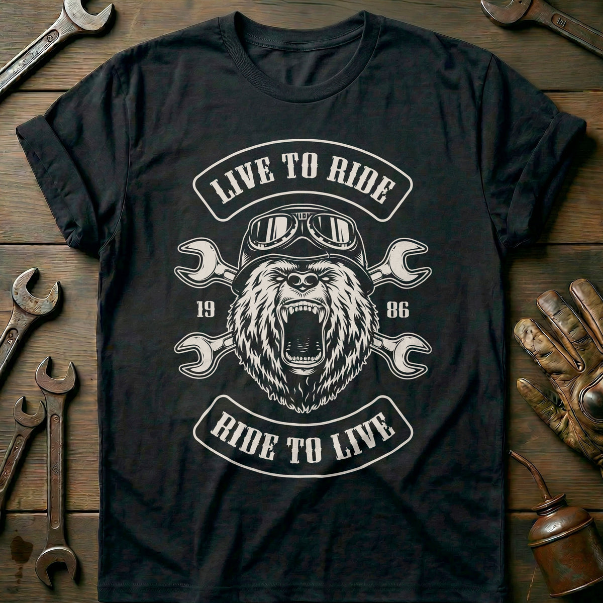 Black - Bear Head Live to T-Shirt