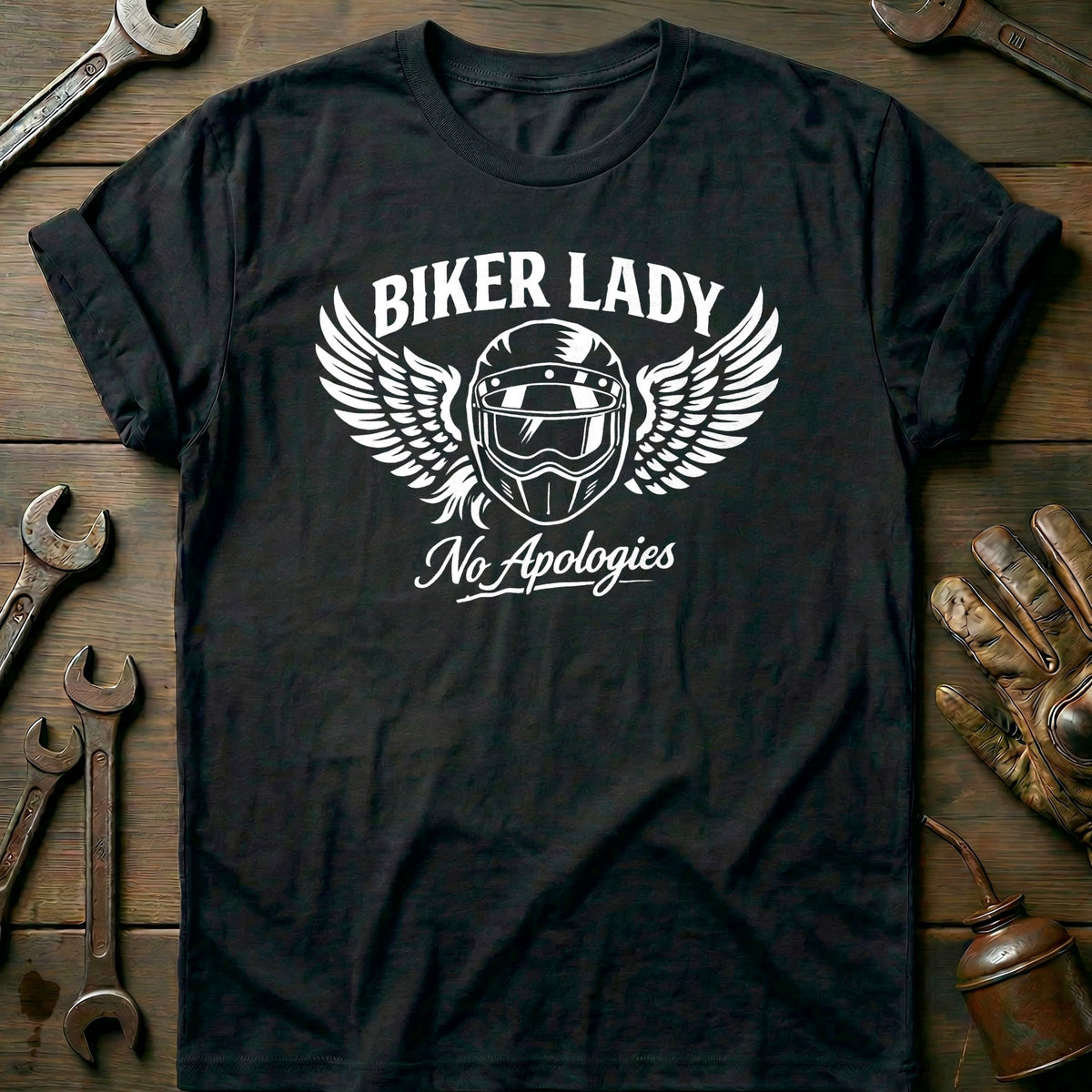 Black - BIKER WING LADY 026 T Shirt