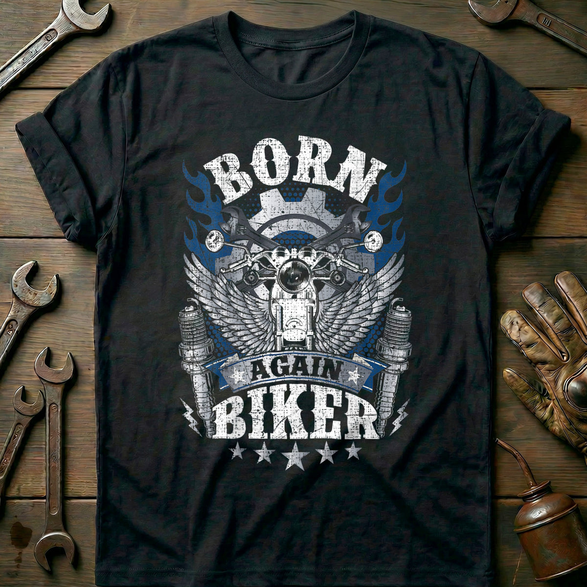 Black - Biker Born Again T Shirt