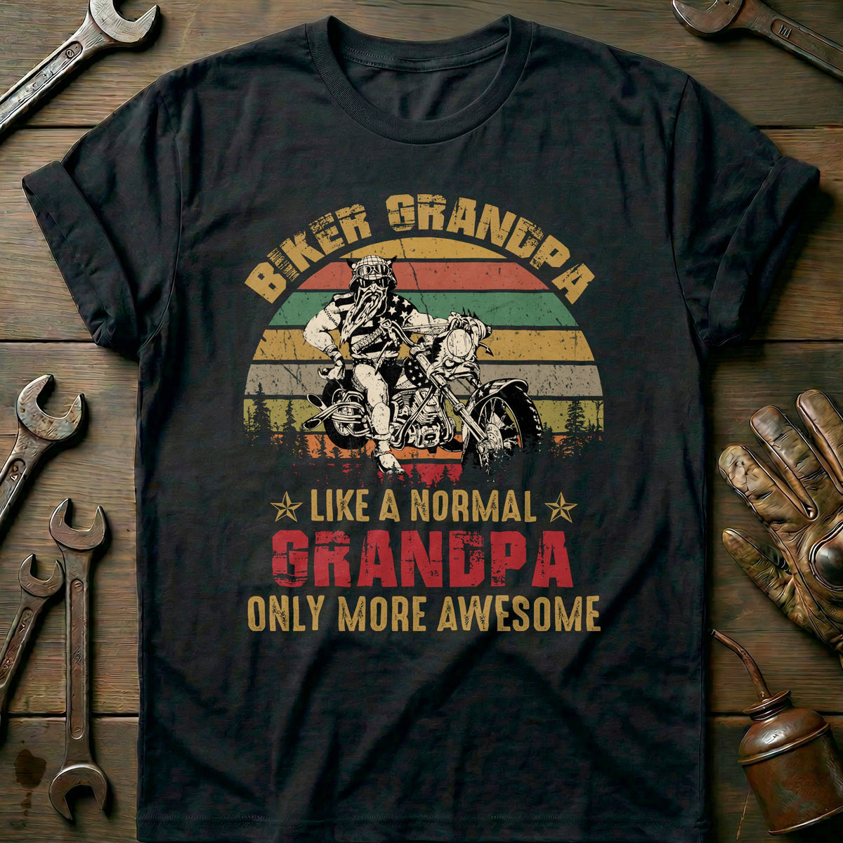 Black - Biker Grandpa Sunset T-Shirt