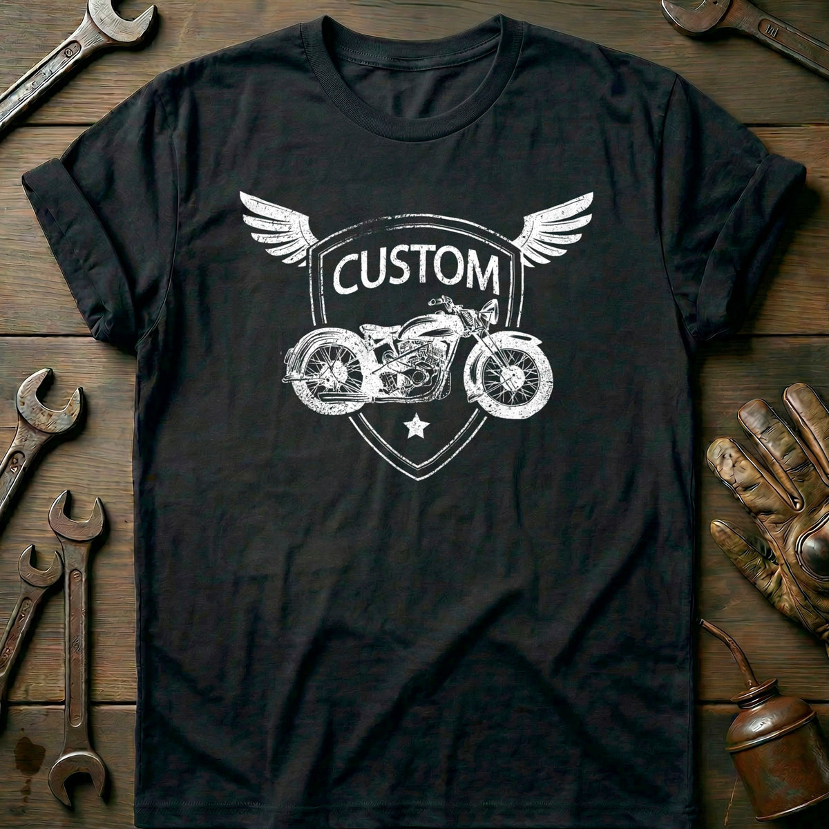 Black - Custom Bikes Shield T-Shirt