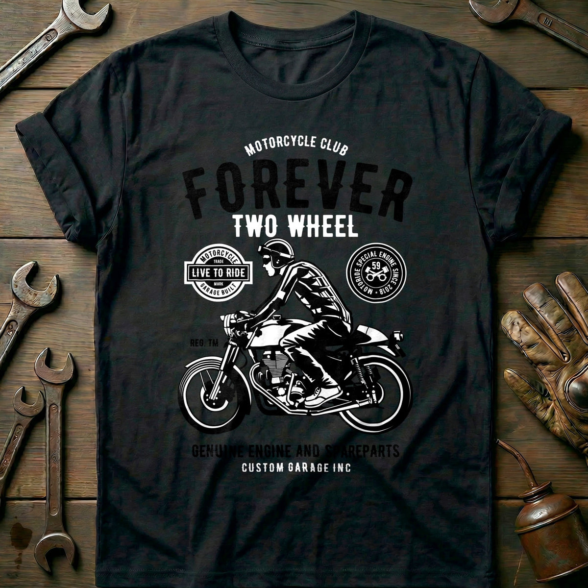 Black - Forever Two Wheels 55 T Shirt