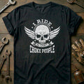 Black - I Ride Skull Wing T-Shirt