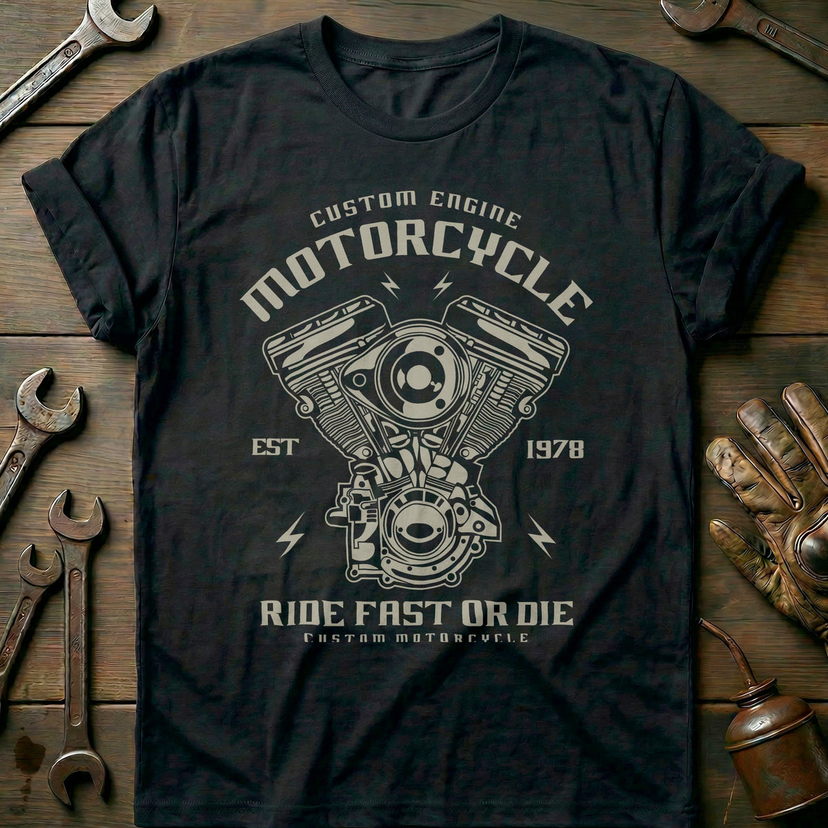 Black - Motorcycle Engine 233 T-Shirt