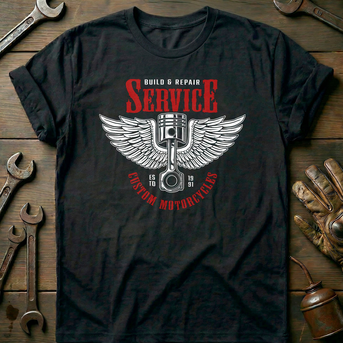 Black - Motorcycle Wings Vintage T Shirt