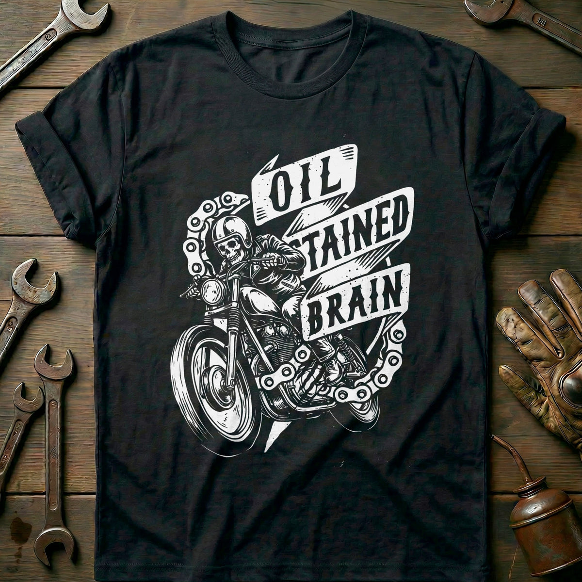 Black - Oil Stained Brain 6 T Shirt