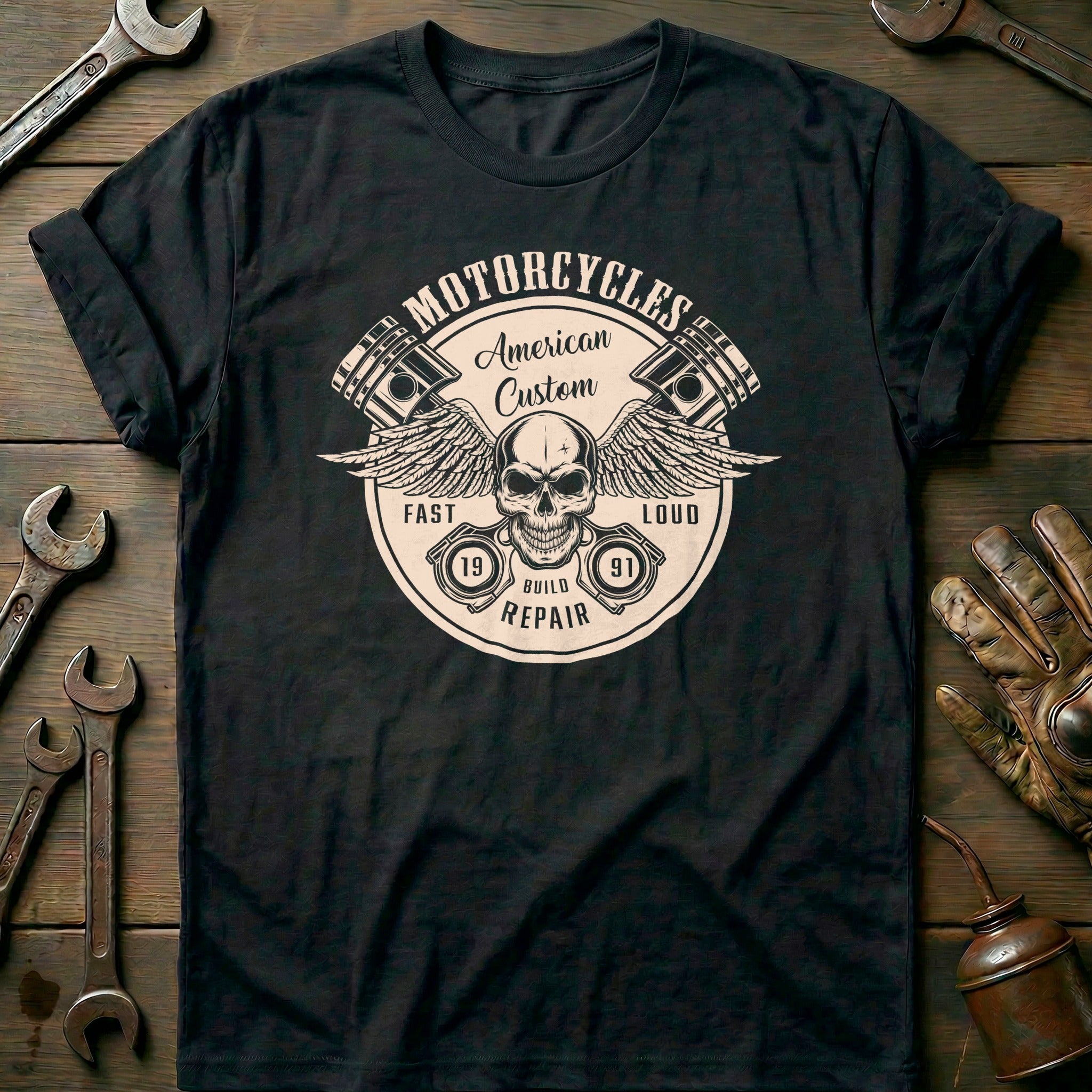 Black - Skull & Wings America T-Shirt