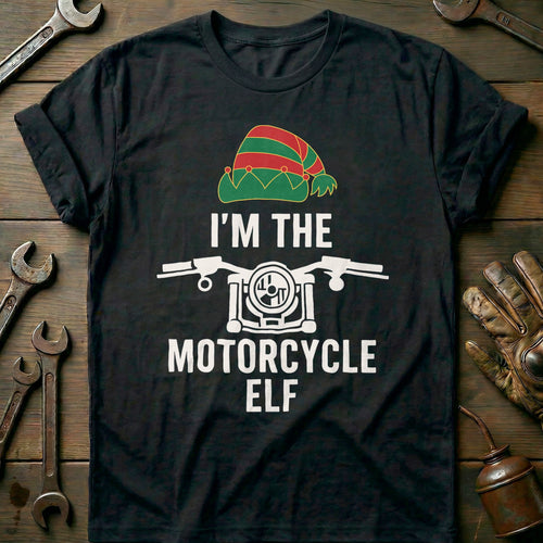 Black - THE MOTORCYCLE ELF T Shirt