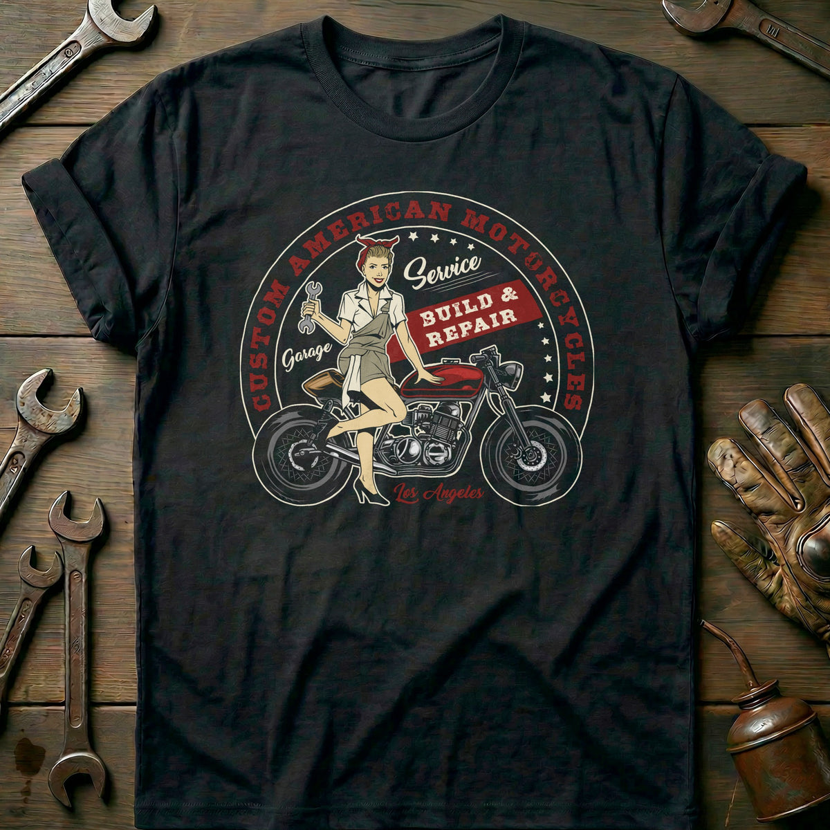 Black - custom service motorcycle vintage T Shirt