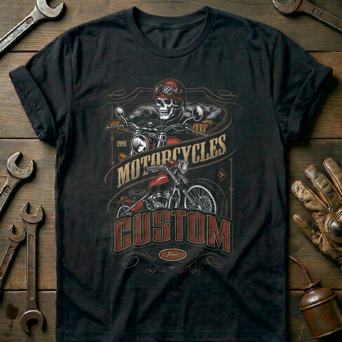 Black - motorcycles skull vintage T Shirt