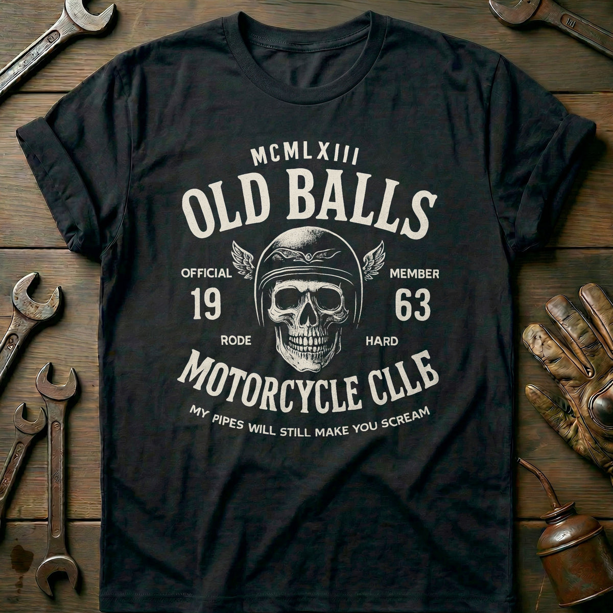 Black - old balls motocycle T Shirt