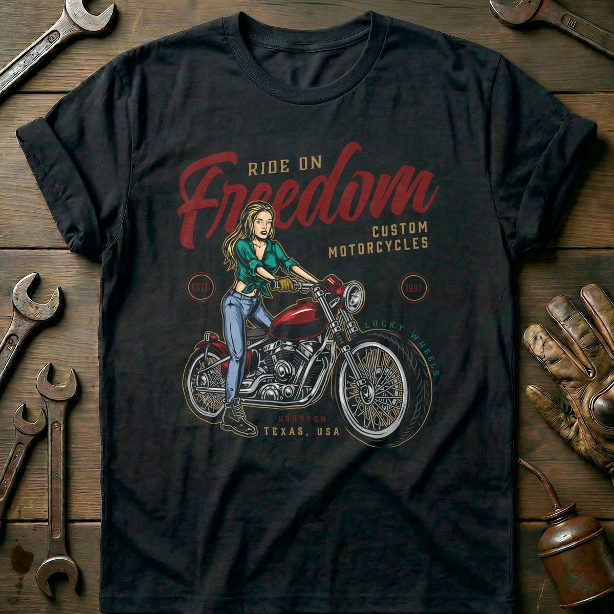 Black - ride on freedom vintage T Shirt