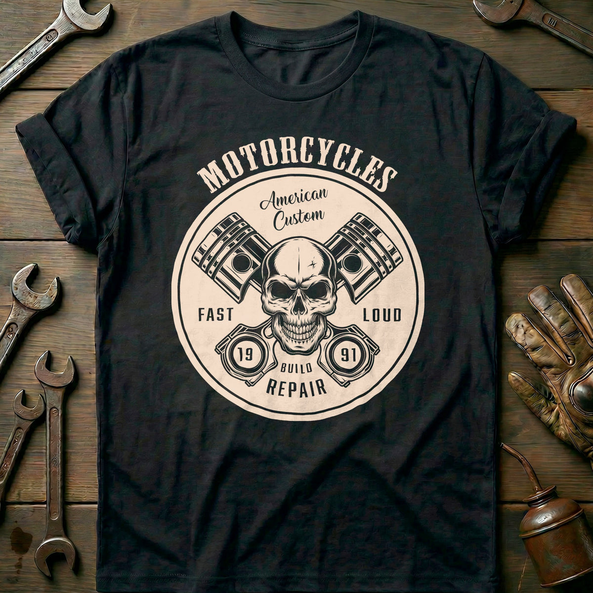 Black - Skull & Gears T-Shirt