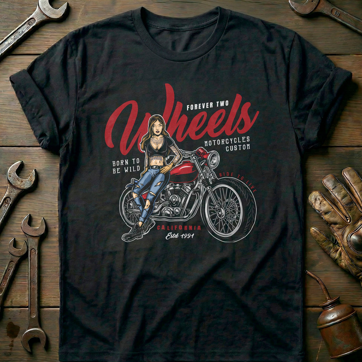Black - wheelsmotorcycle vintage T Shirt
