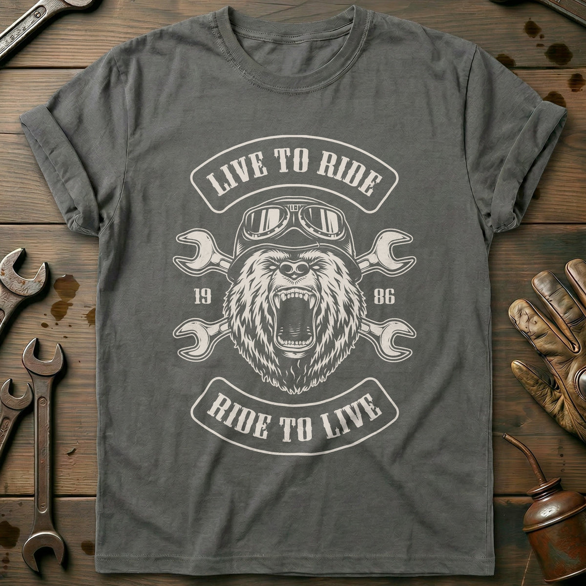 Charcoal - Bear Head Live to T-Shirt