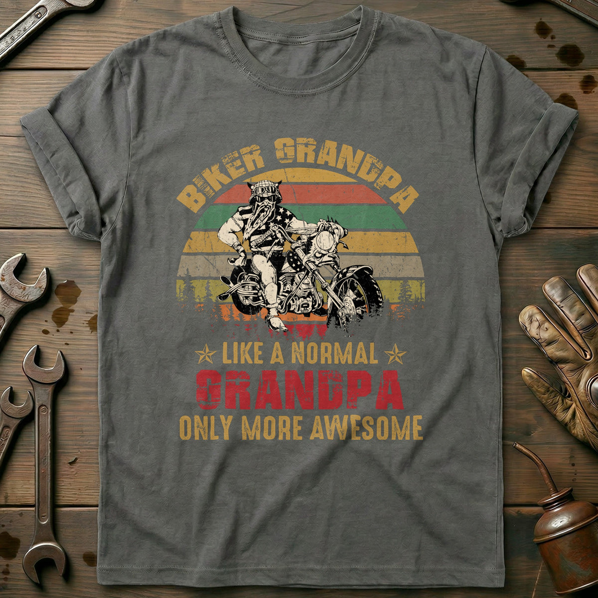 Charcoal - Biker Grandpa Sunset T-Shirt