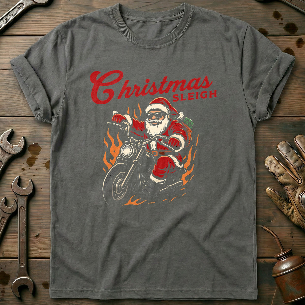 Charcoal - CHRISTMAS SLEIGH BIKER T Shirt