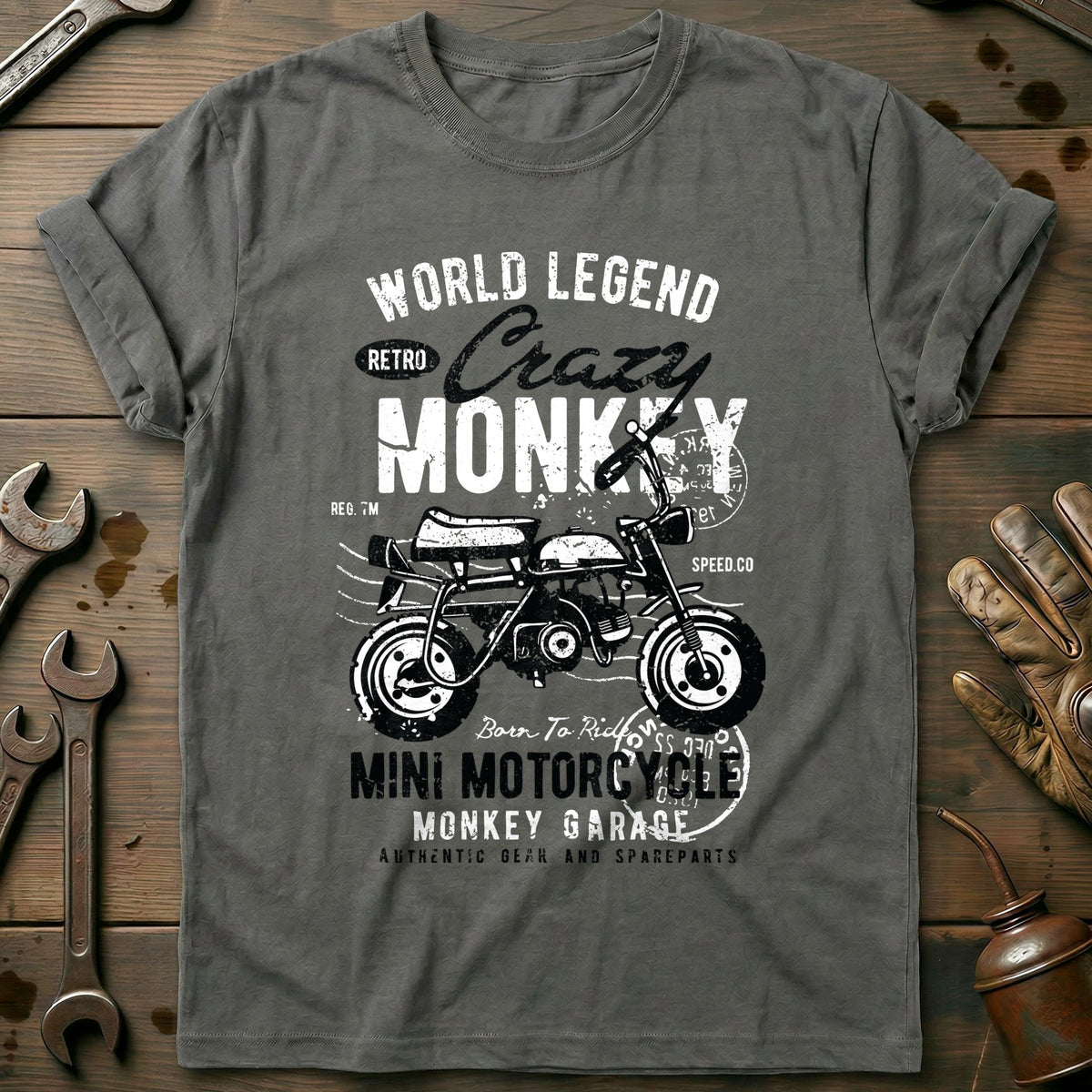 Charcoal - Crazy Monkey Bike T-Shirt