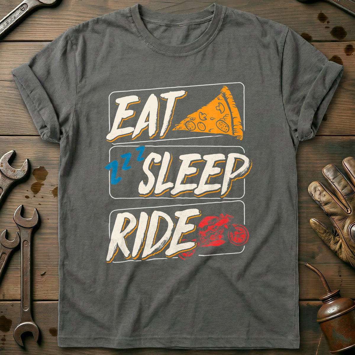 Charcoal - Eat Pizza Sleep Ride T-Shirt