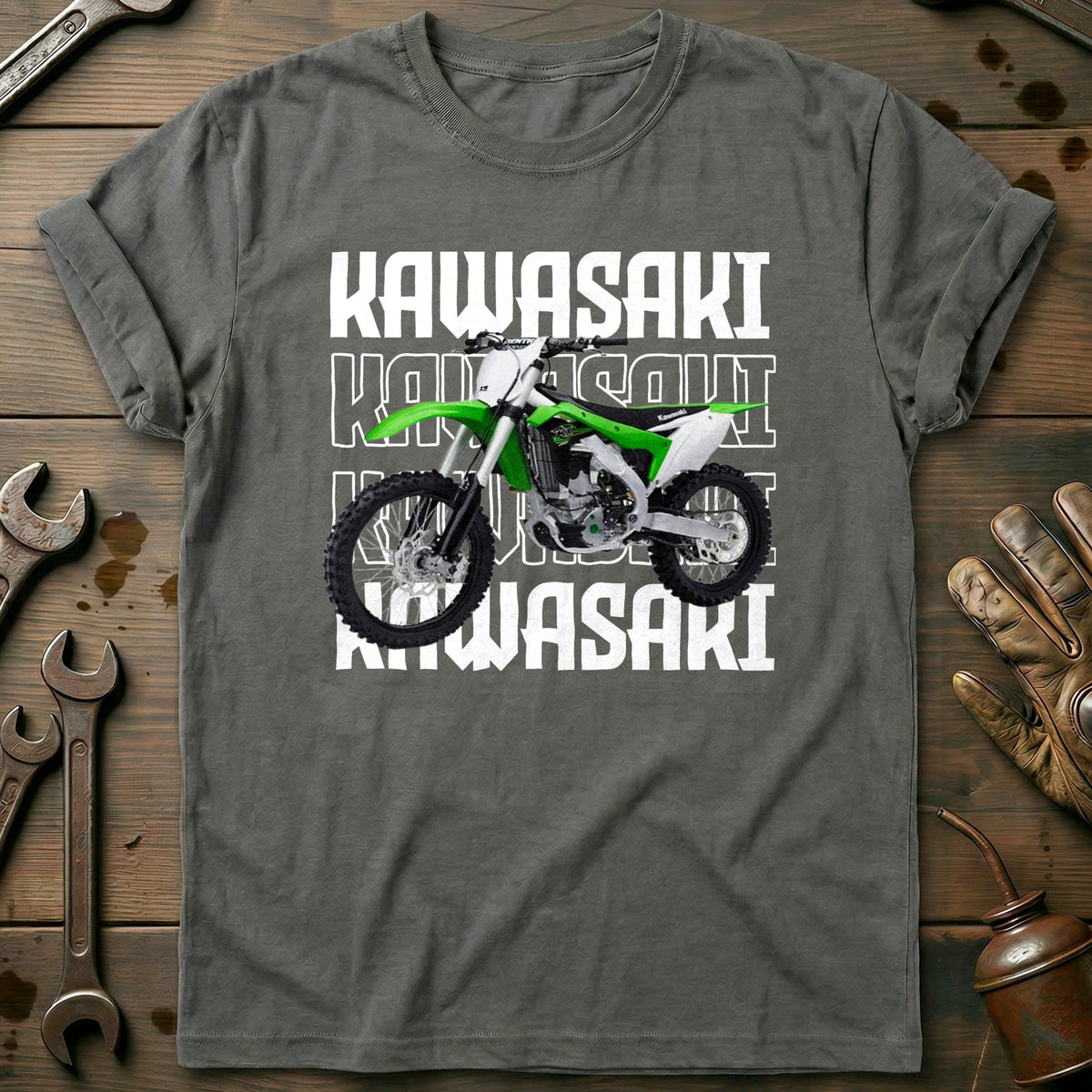 Charcoal - KAWASAKI MOTOCROS WHITE 028 T Shirt