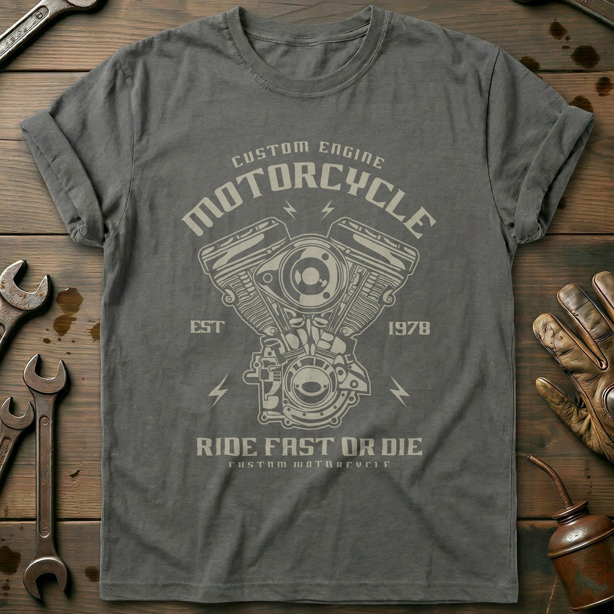 Charcoal - Motorcycle Engine 233 T-Shirt