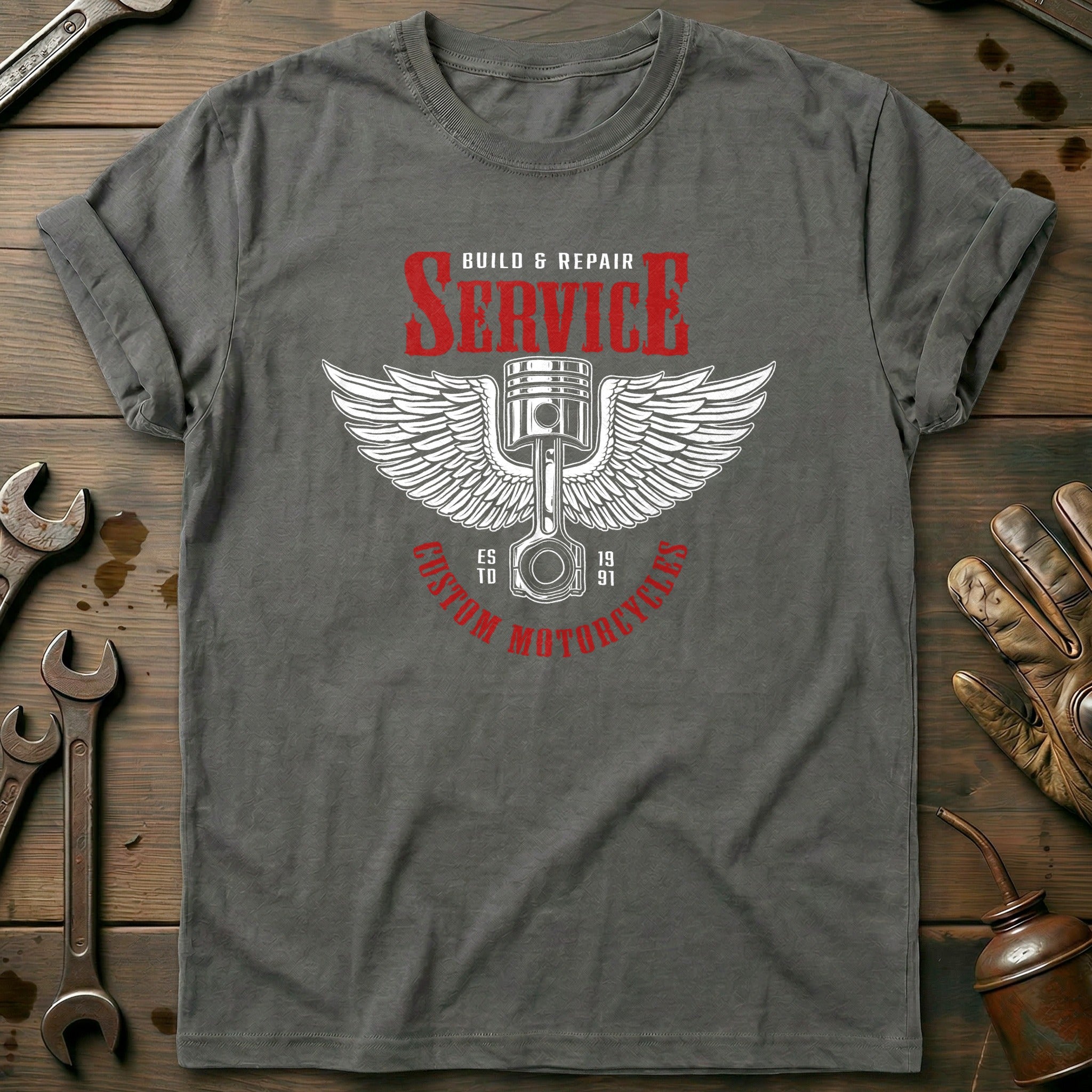 Charcoal - Motorcycle Wings Vintage T Shirt