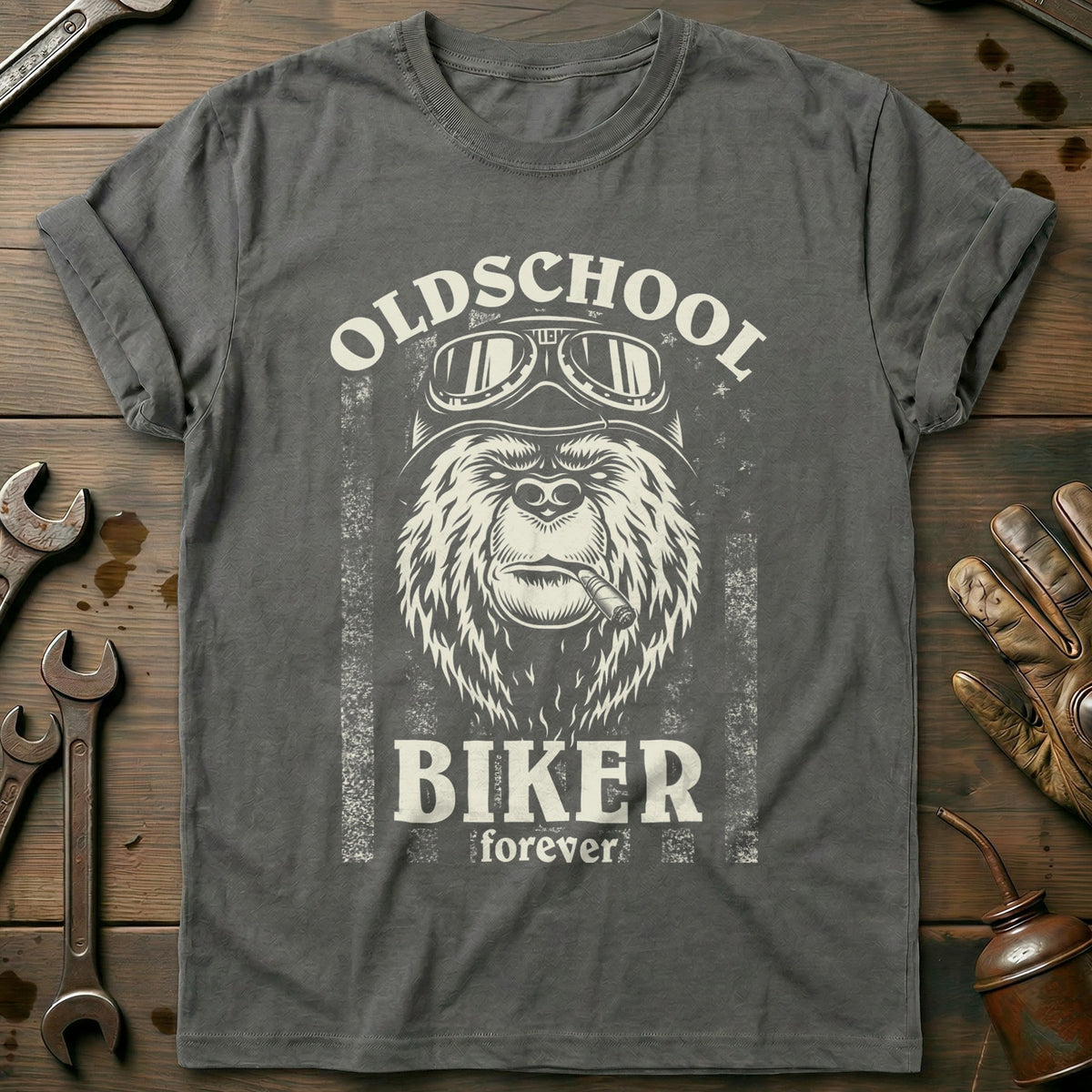 Charcoal - Old School Biker T-Shirt