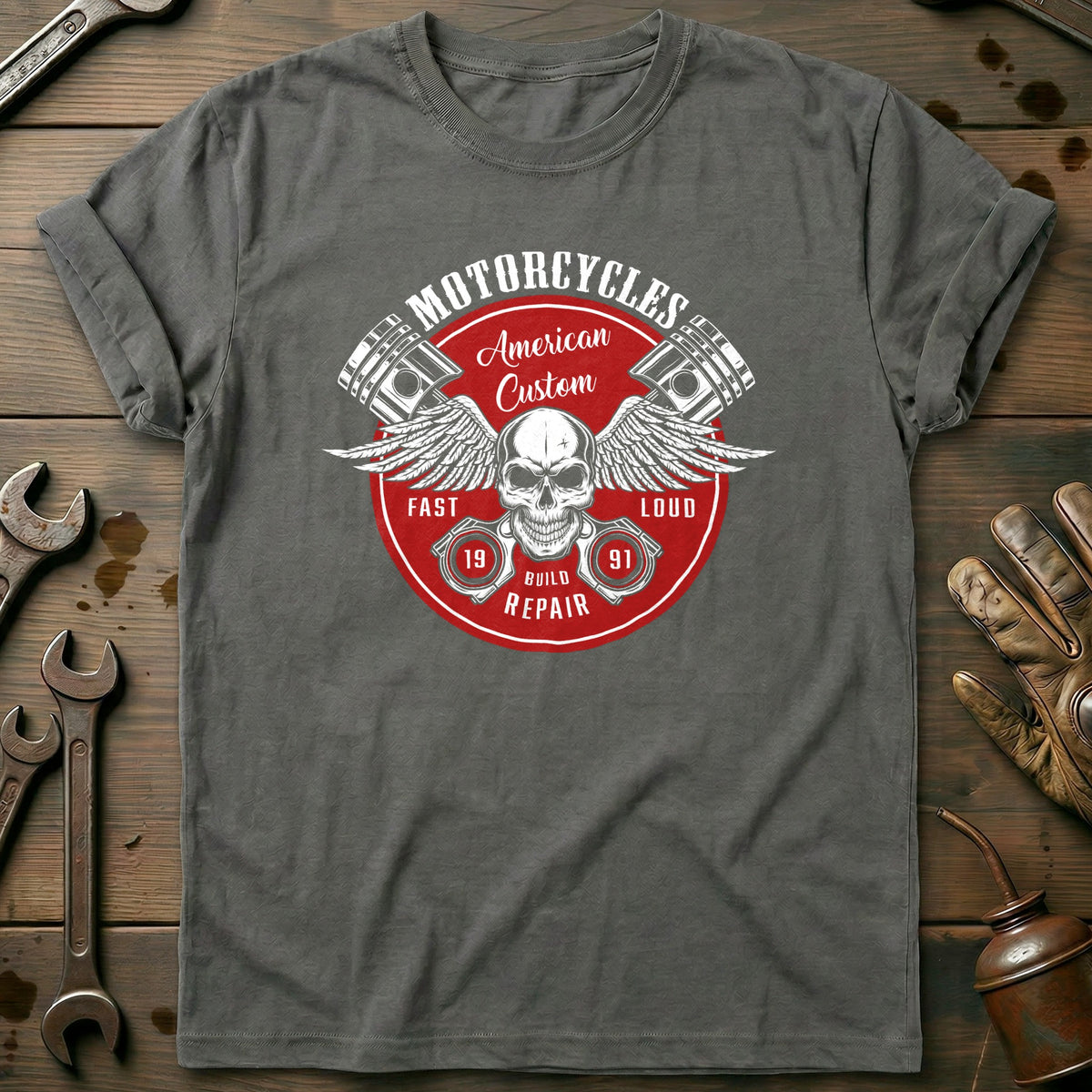 Charcoal - Piston wing skull vintage T Shirt