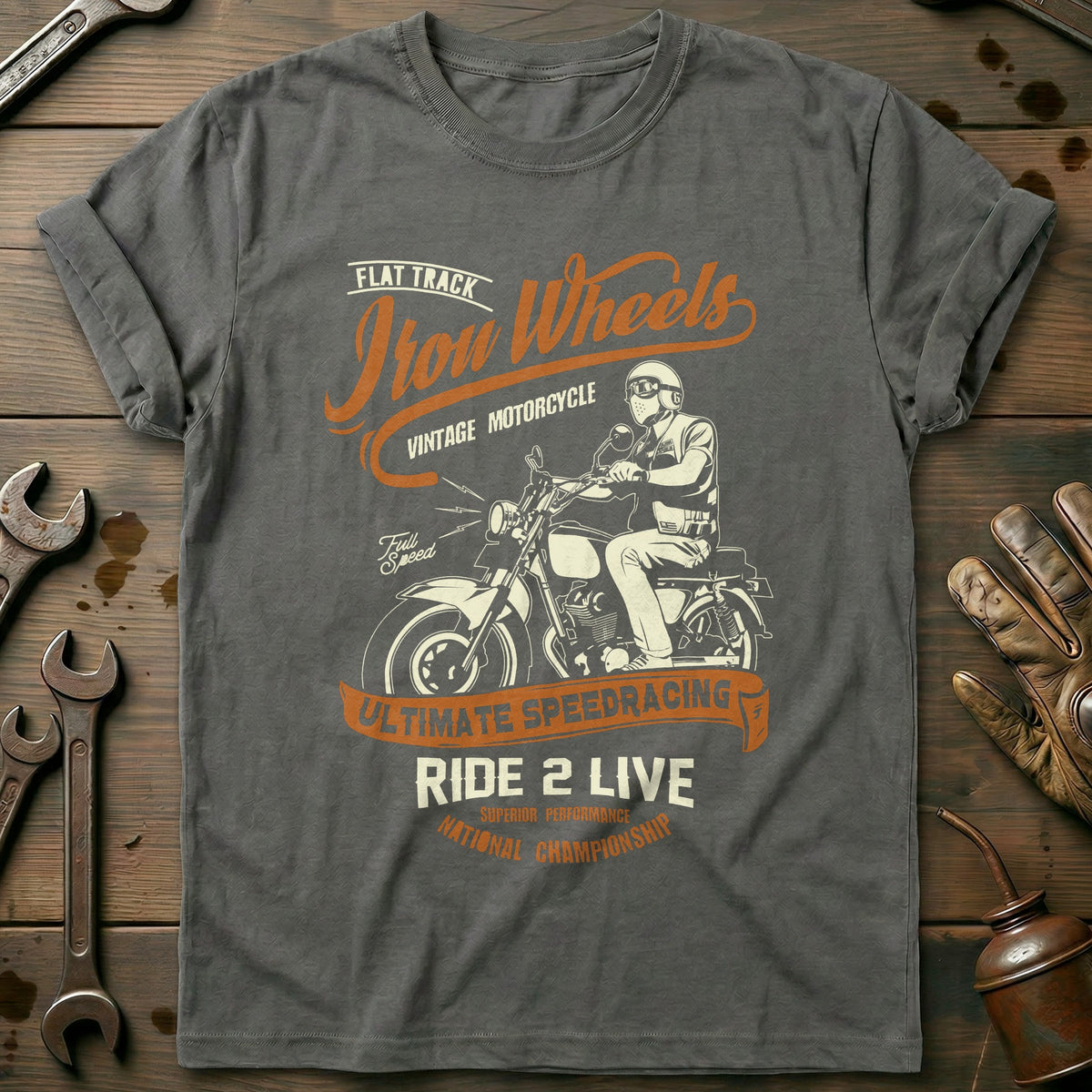 Charcoal - Biker Iron Wheels T-Shirt