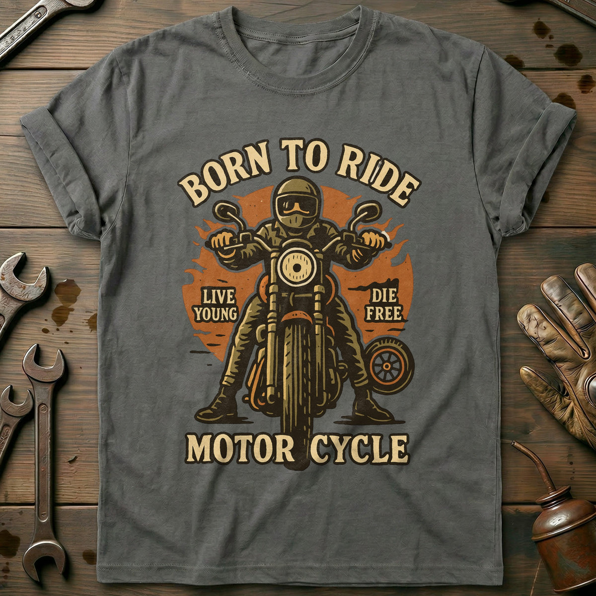 Charcoal - born to ride 21 motorcycle T Shirt