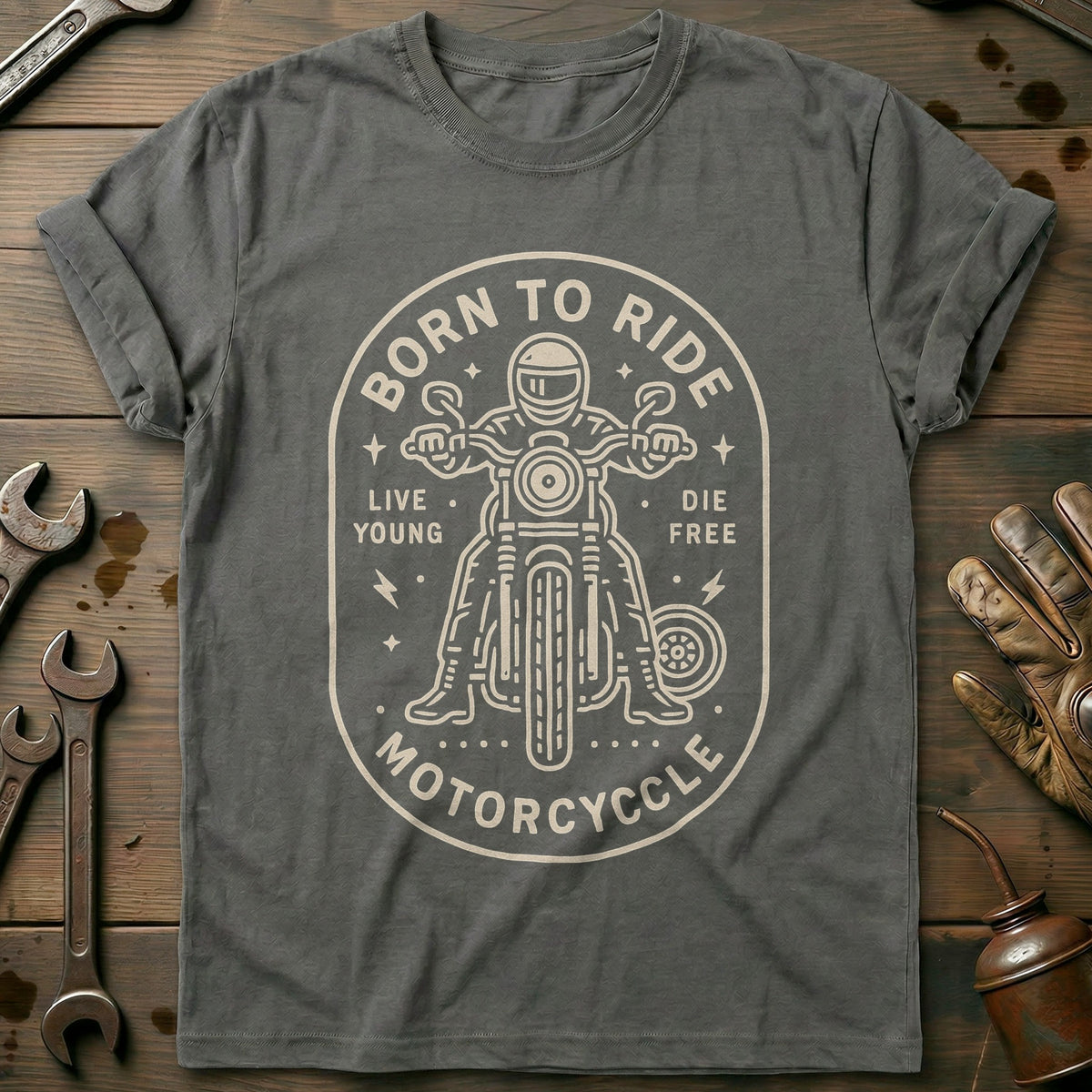 Charcoal - born to ride 52 motorcycle T Shirt