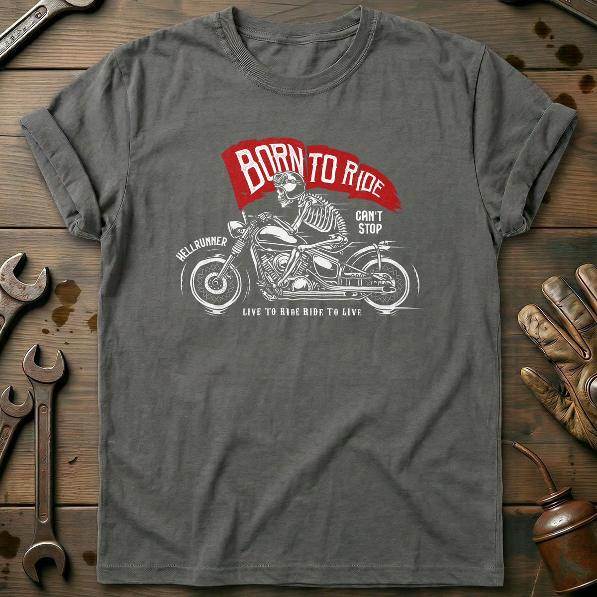 Charcoal - born to ride vintage T Shirt