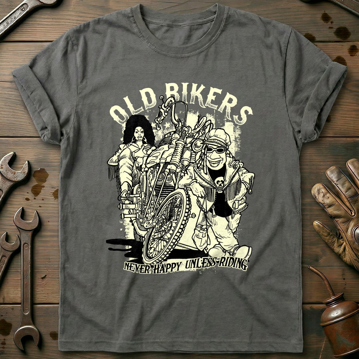 Charcoal - Old Bikers Copy - T-Shirt