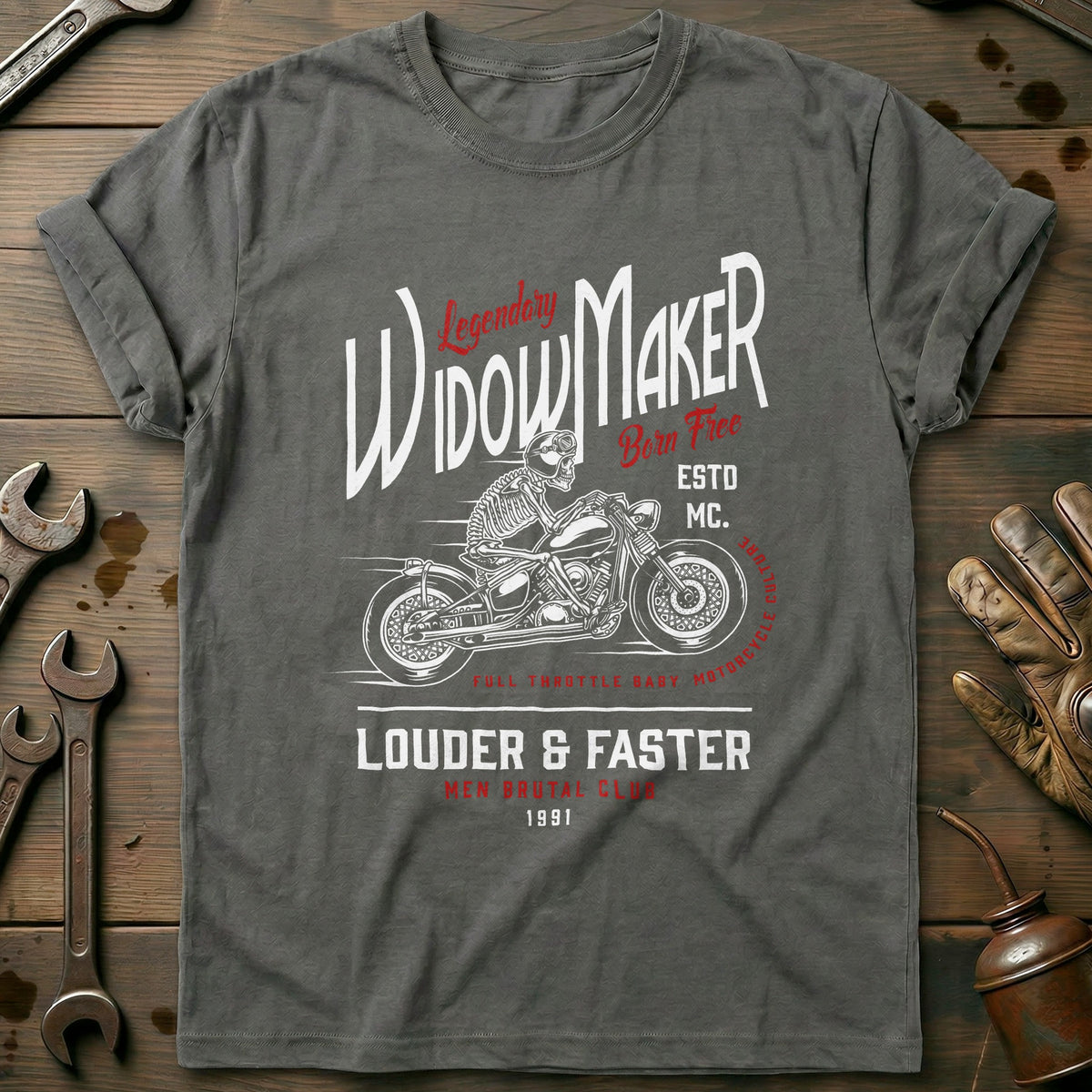 Charcoal - widow maker biker T Shirt