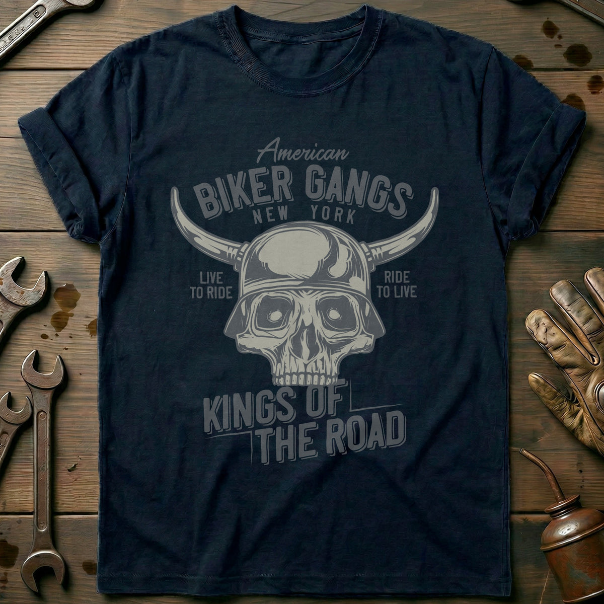 Navy - American Biker - T-Shirt