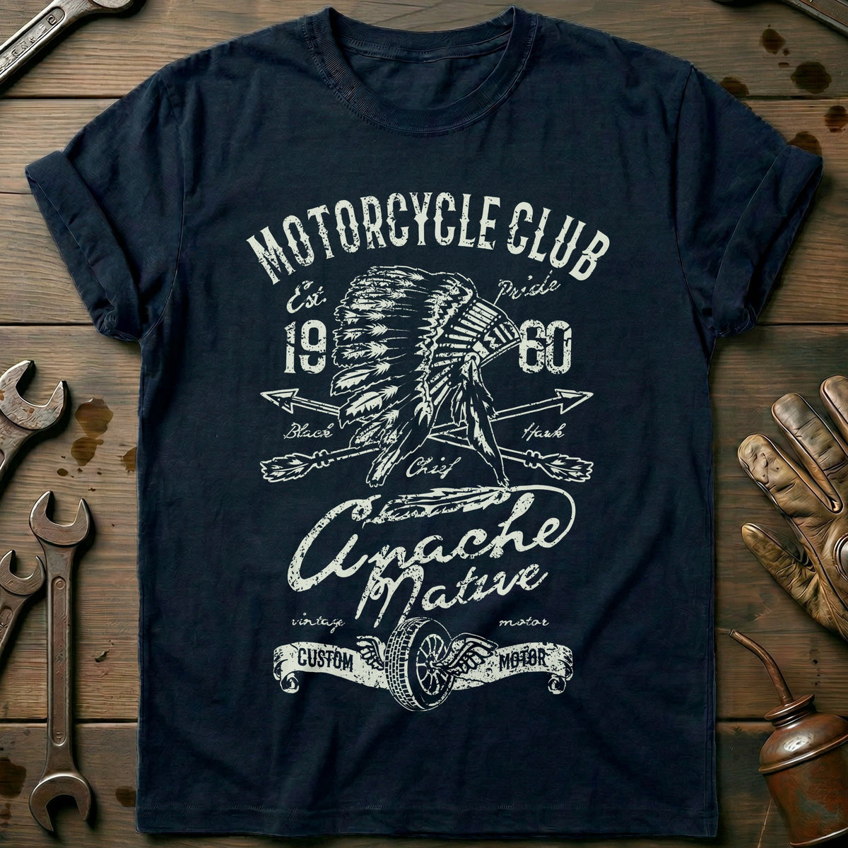 Navy - Apache Motor Club T Shirt