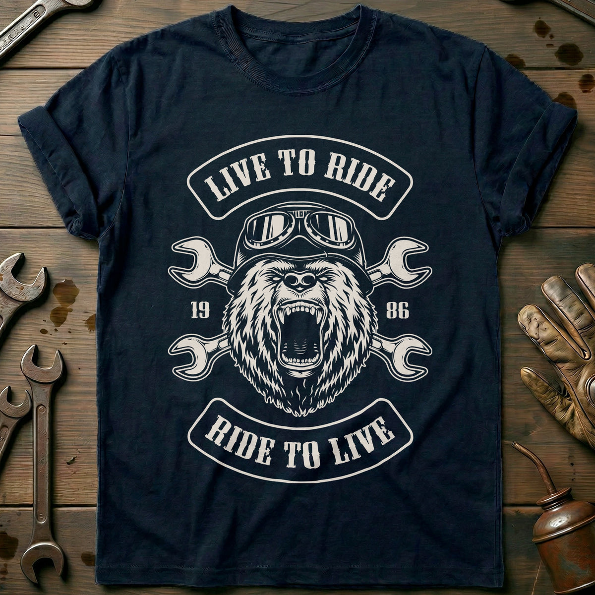 Navy - Bear Head Live to T-Shirt