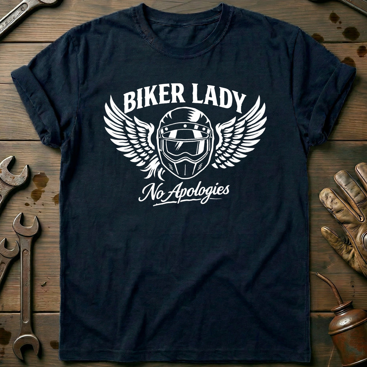 Navy - BIKER WING LADY 026 T Shirt