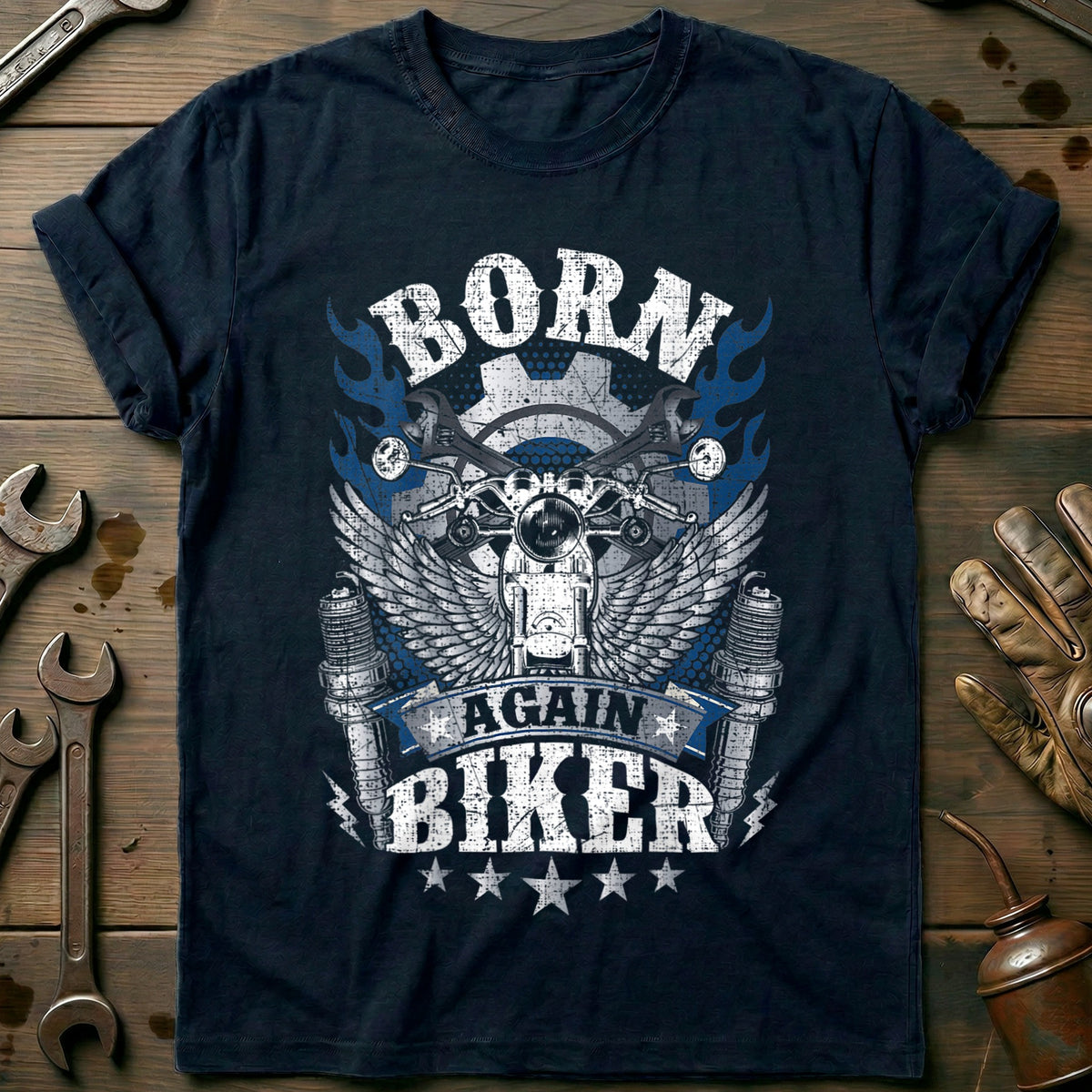 Navy - Biker Born Again T Shirt
