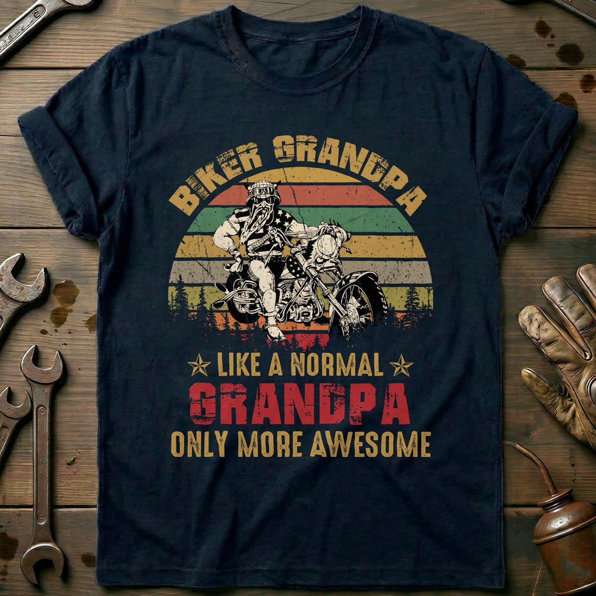 Navy - Biker Grandpa Sunset T-Shirt