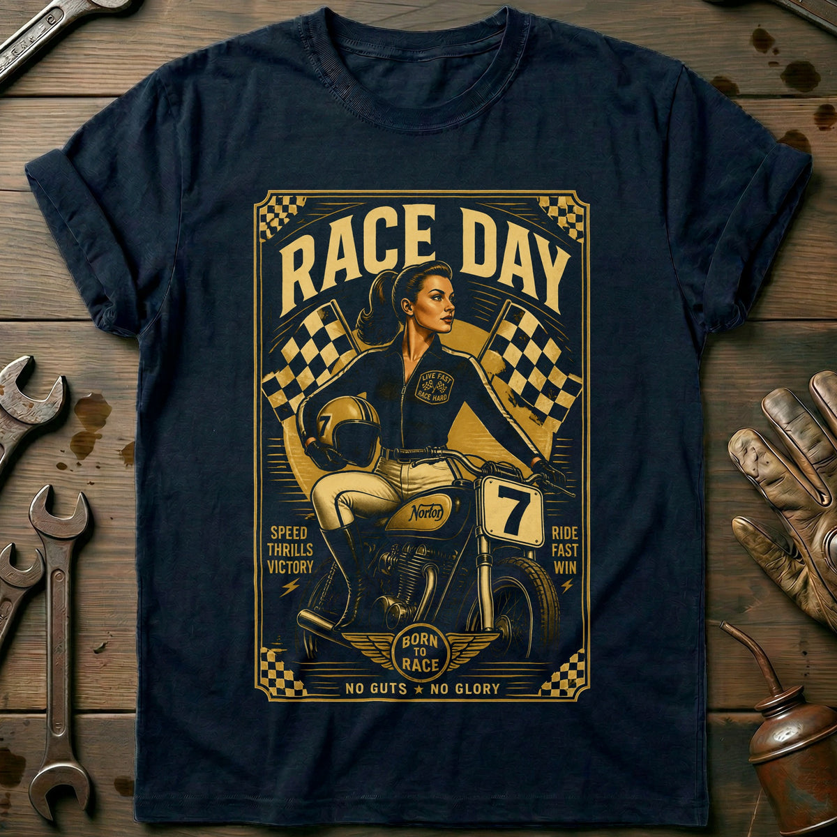 Navy - Born To Race 32 T Shirt