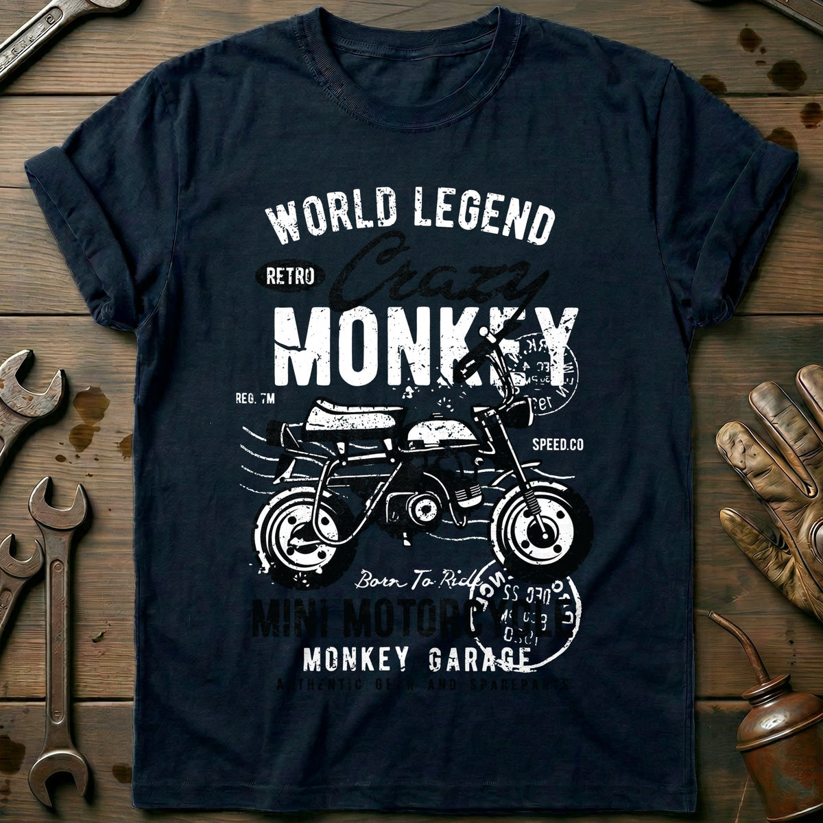 Navy - Crazy Monkey Bike T-Shirt