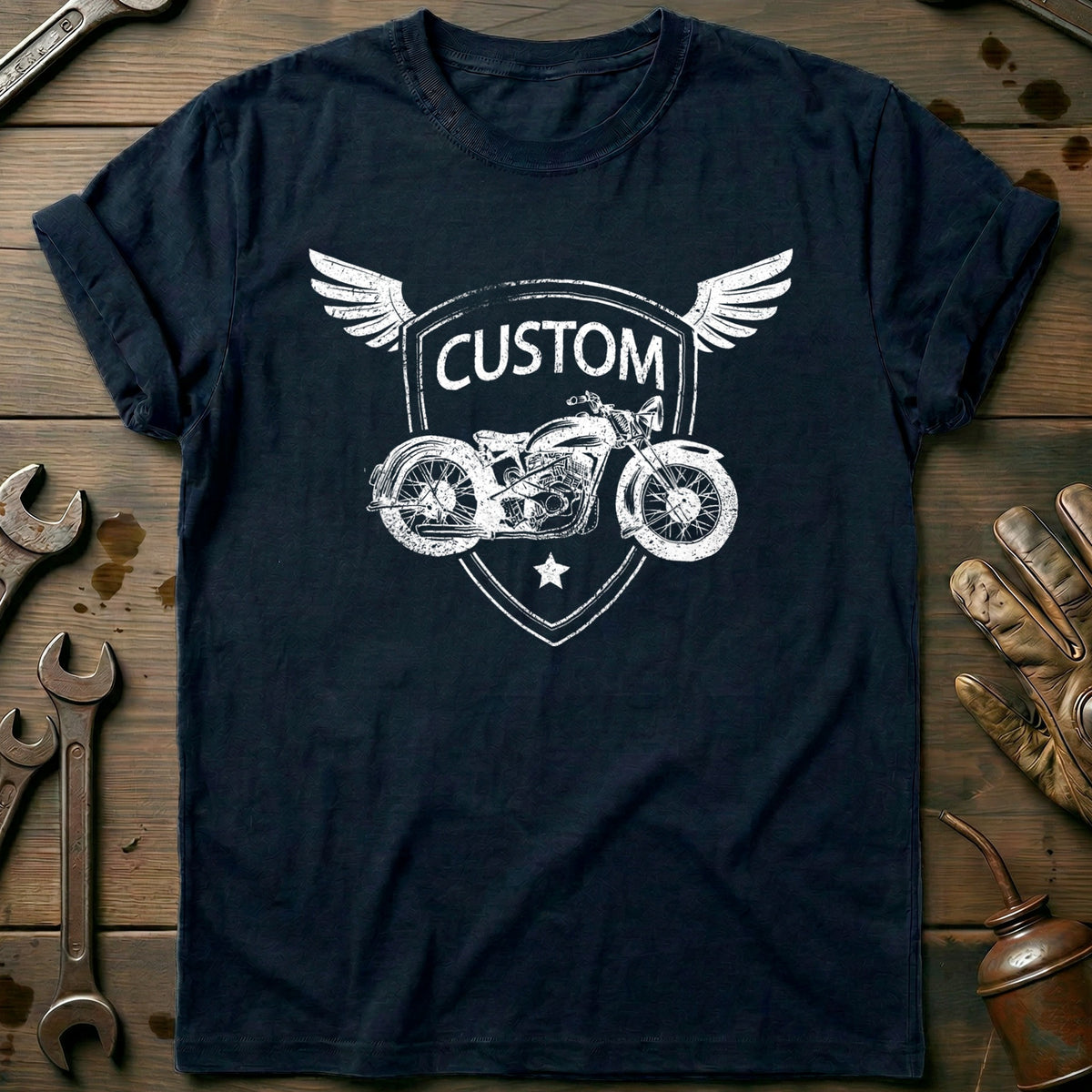 Navy - Custom Bikes Shield T-Shirt