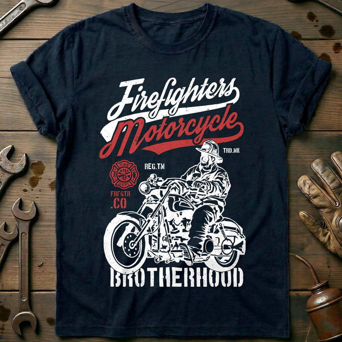 Navy - Firefighters Motorcycle T Shirt