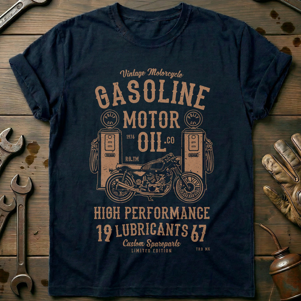 Navy - Gasoline Motor Oil T Shirt