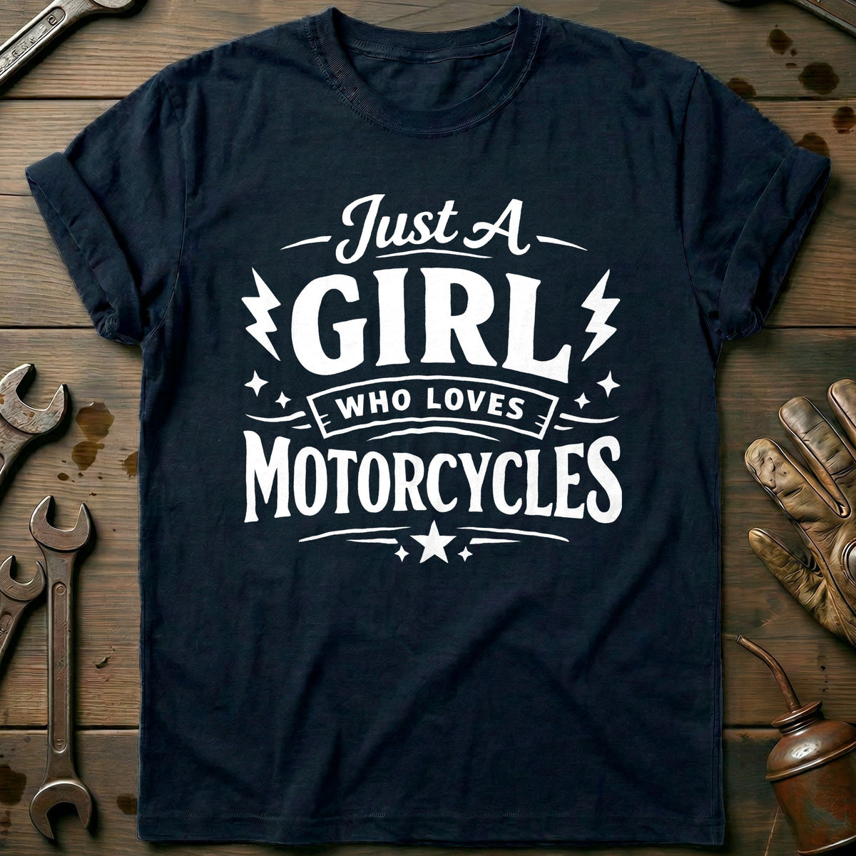 Navy - JUST A GIRL MOTORCYCLES 026 T Shirt