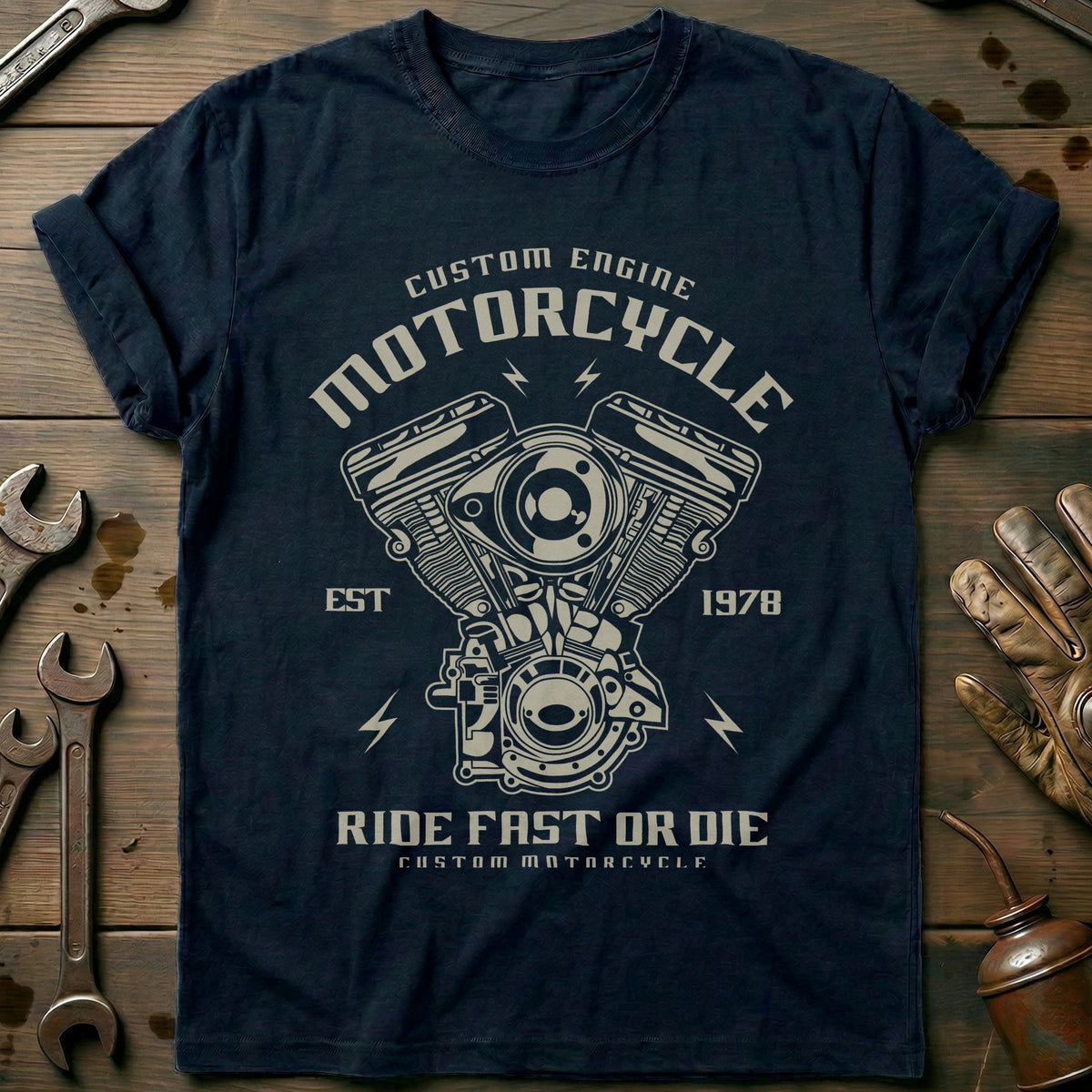 Navy - Motorcycle Engine 233 T-Shirt