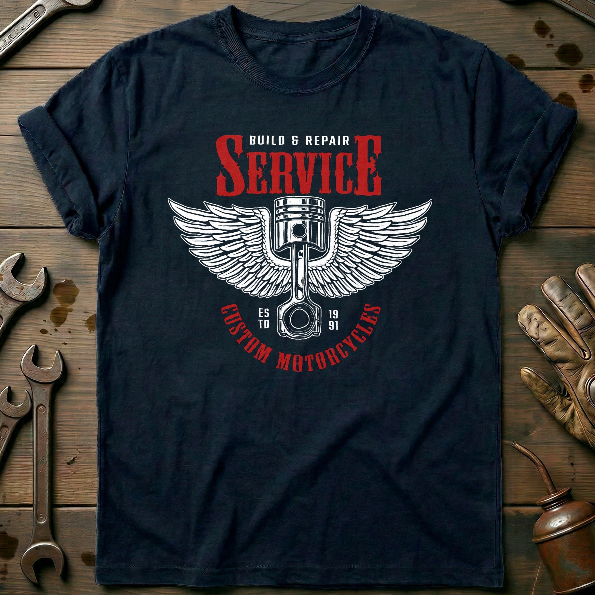 Navy - Motorcycle Wings Vintage T Shirt