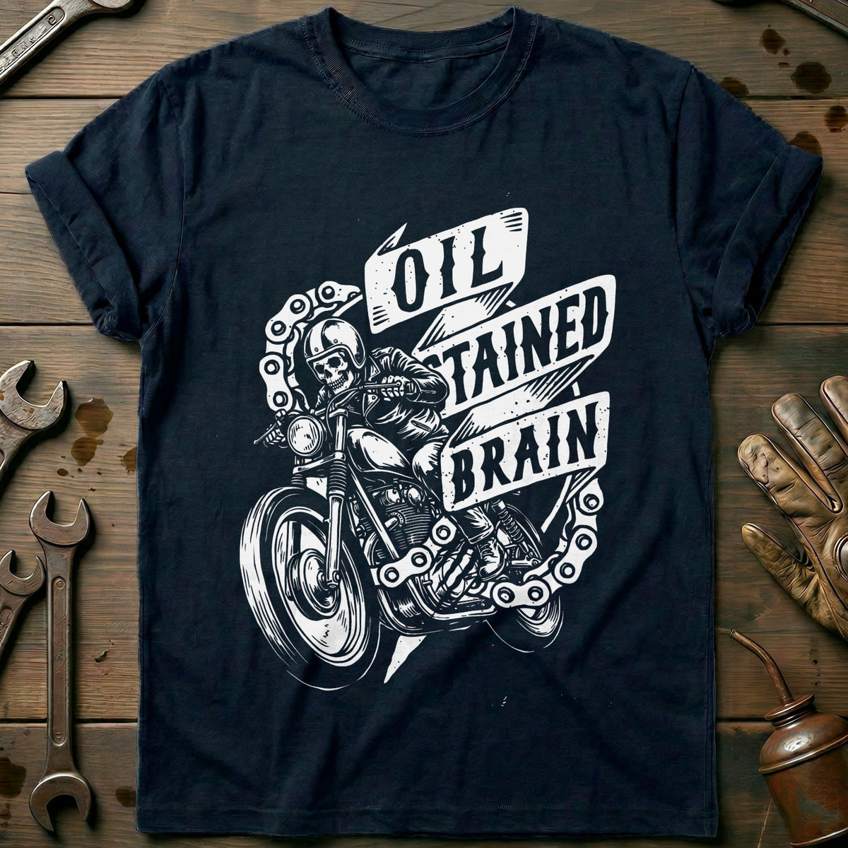 Navy - Oil Stained Brain 6 T Shirt