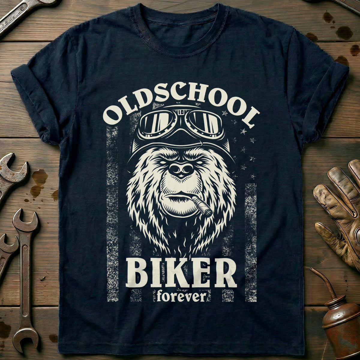 Navy - Old School Biker T-Shirt
